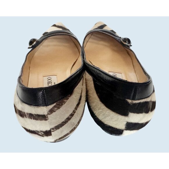 JIMMY CHOO Zebra Print Pony Hair Pointed Toe Flats Size 38 / 8 - Picture 6 of 8